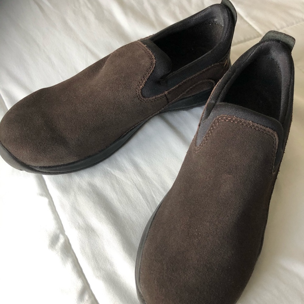 Lands End brown suede slip on shoes